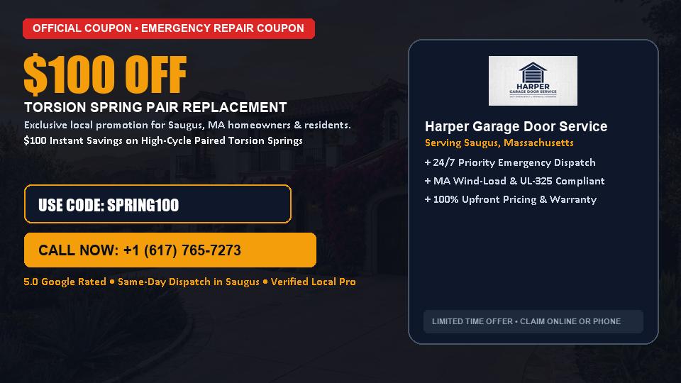 $100 OFF Dual High-Cycle Torsion Spring Replacement in Saugus, MA - Harper Garage Door Service